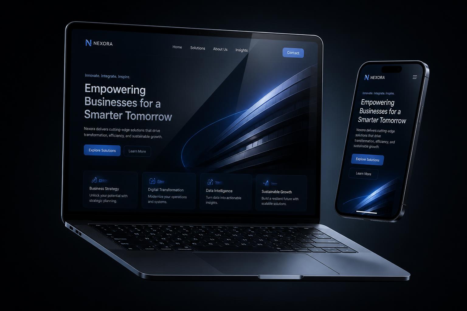 Mockup de site premium em notebook e smartphone
